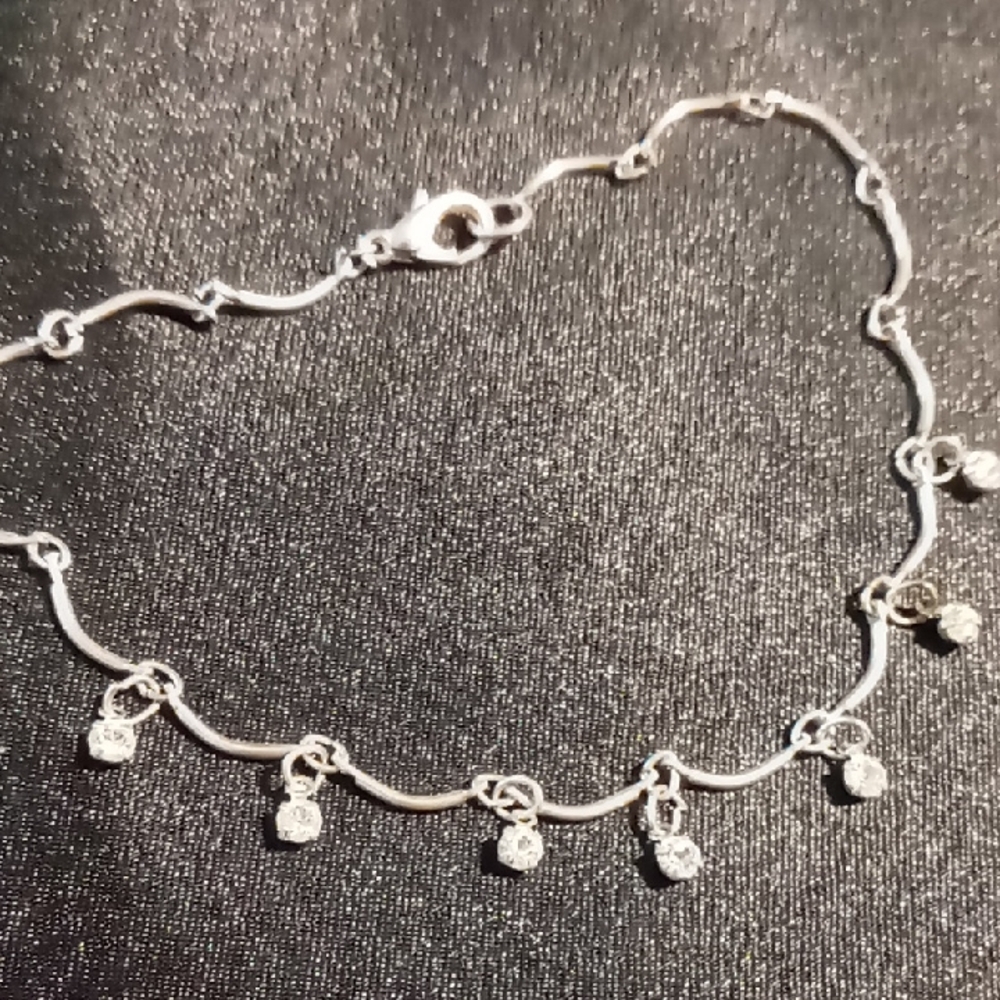 Link Chain Anklet Bracelet 9 In Long With Dangling Crystals
